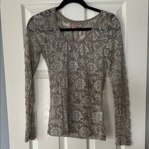 Saint Tropez Floral Lace Long Sleeve Top - Gray